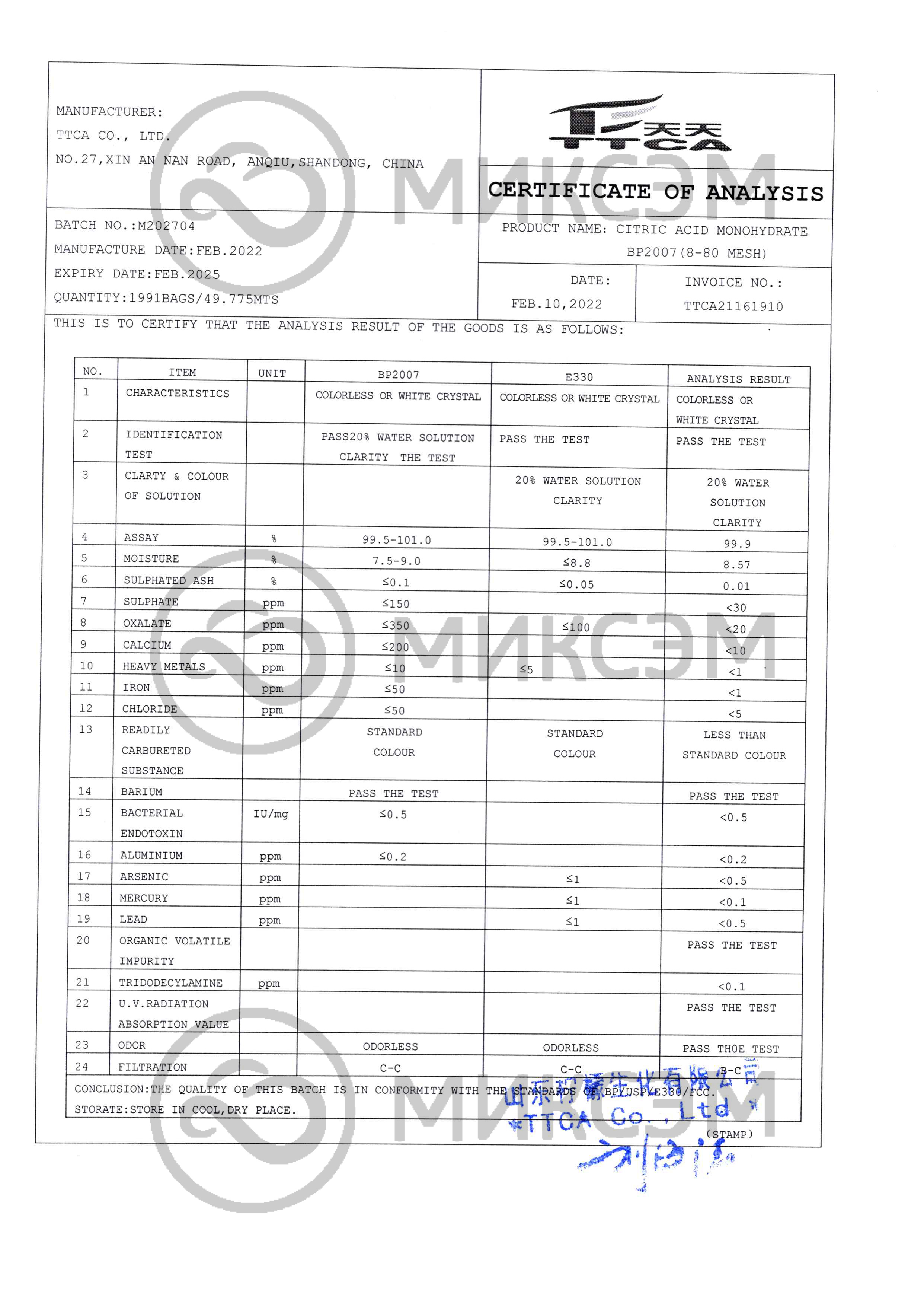 Лимонная кислота<br /> (citric acid) | Промышленная химия оптом. Химический концерн МИКСЭМ